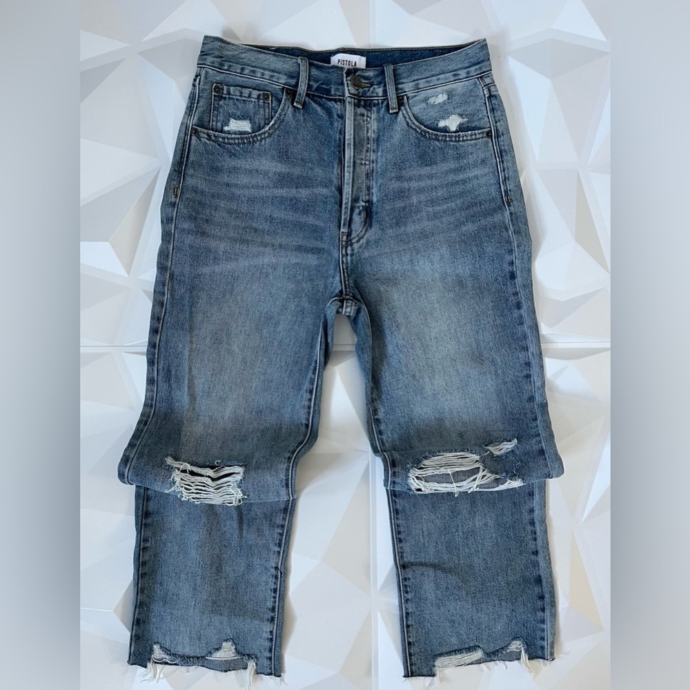 PISTOLA Jeans Women Size:28 Charlie High Rise Distressed Straight Leg Button Fly - Picture 3 of 17